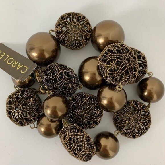 CAROLEE New York faux big pearl floral chunky statement necklace NWT - Picture 4 of 9